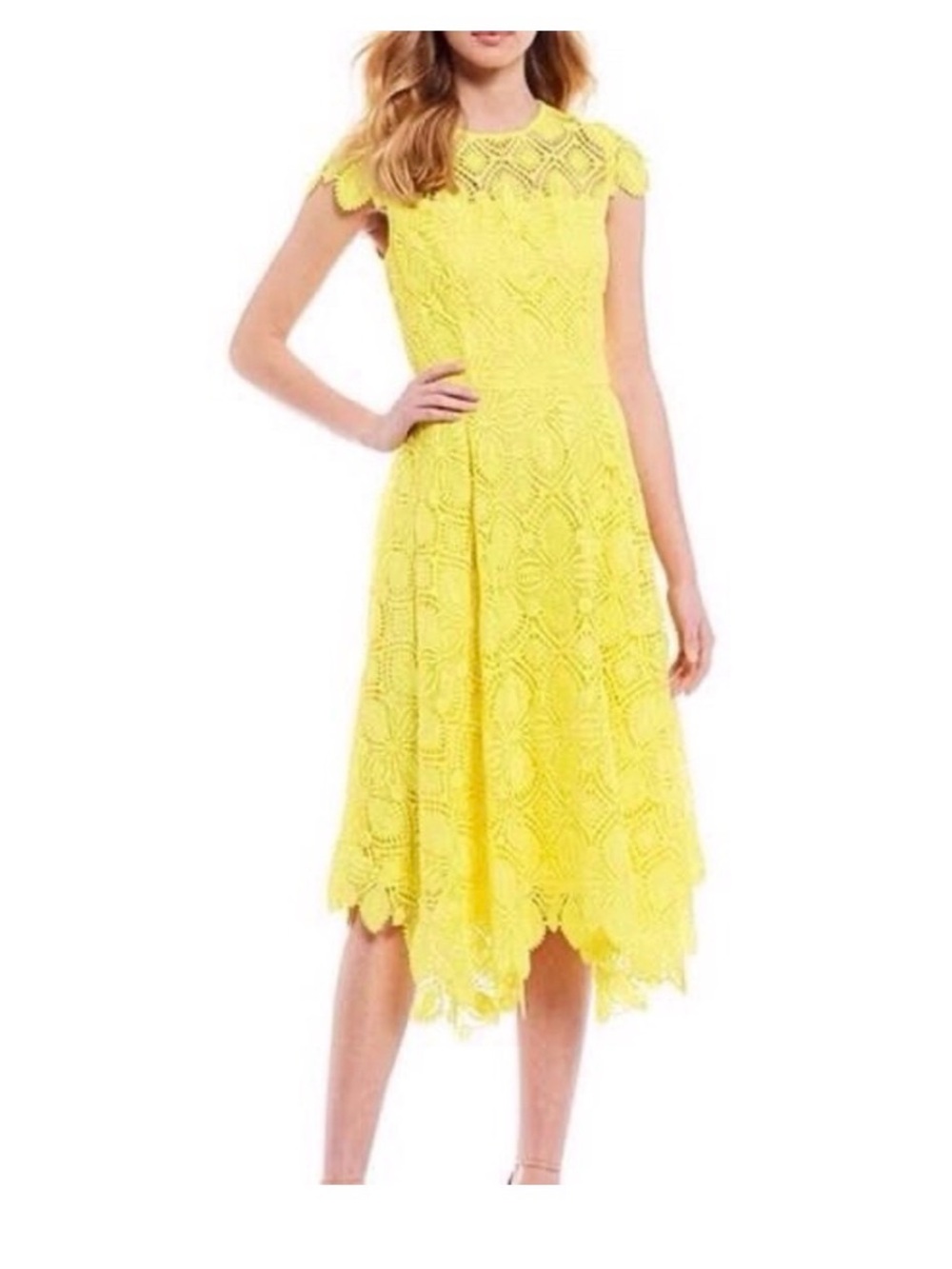 Antonio Melanina Daisy Yellow Lace Midi Dress